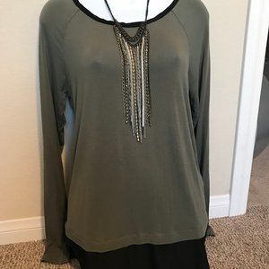 H By Bordeaux Blouse Top Sm Green  Long Sleeve